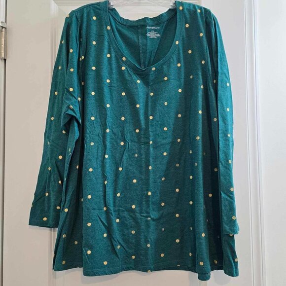 Lane Bryant Polka Dot Long Sleeve T-Shirt - Green with Gold Dots - Picture 1 of 6